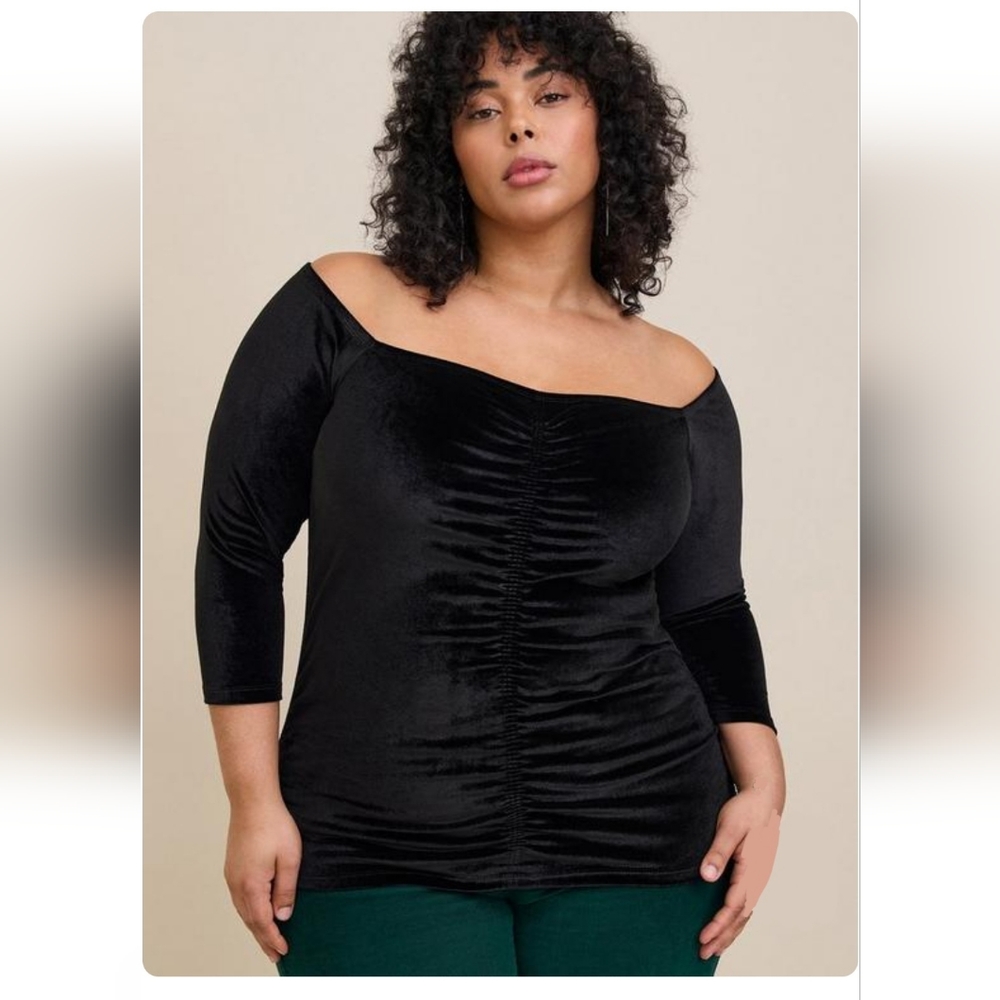 Stretch Velvet Off Shoulder Top